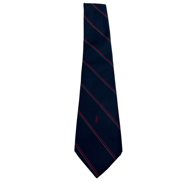 YVES SAINT LAURENT Blue with Red Stripes Necktie